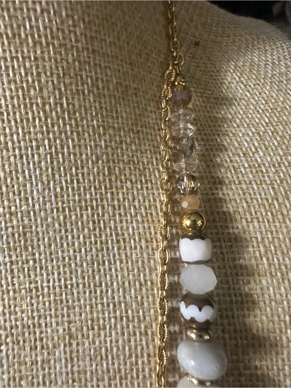 Lemon Gold Chain Necklace with White and Taupe Pearl Beads - Picture 6 of 6